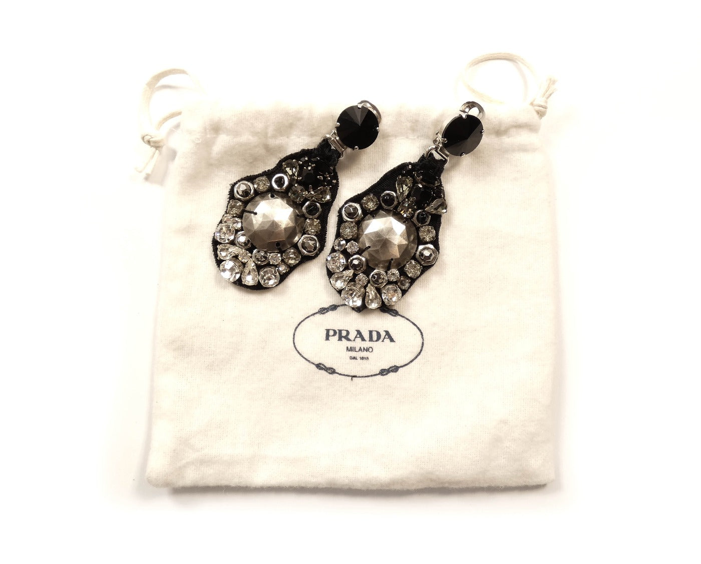 Prada Black Drop Clip Crystal Earrings Earrings Prada