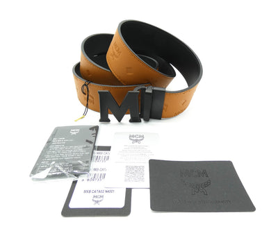 MCM Claus M Tan Leather Reversible Belt Black Buckle Belt MCM
