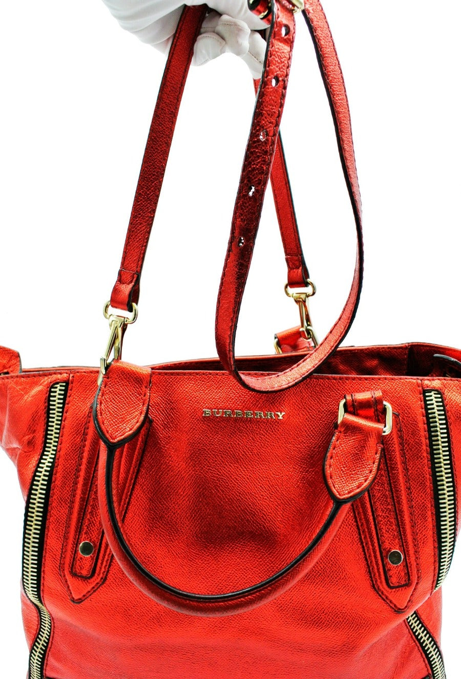 Burberry Somerford Red Metallic Satchel