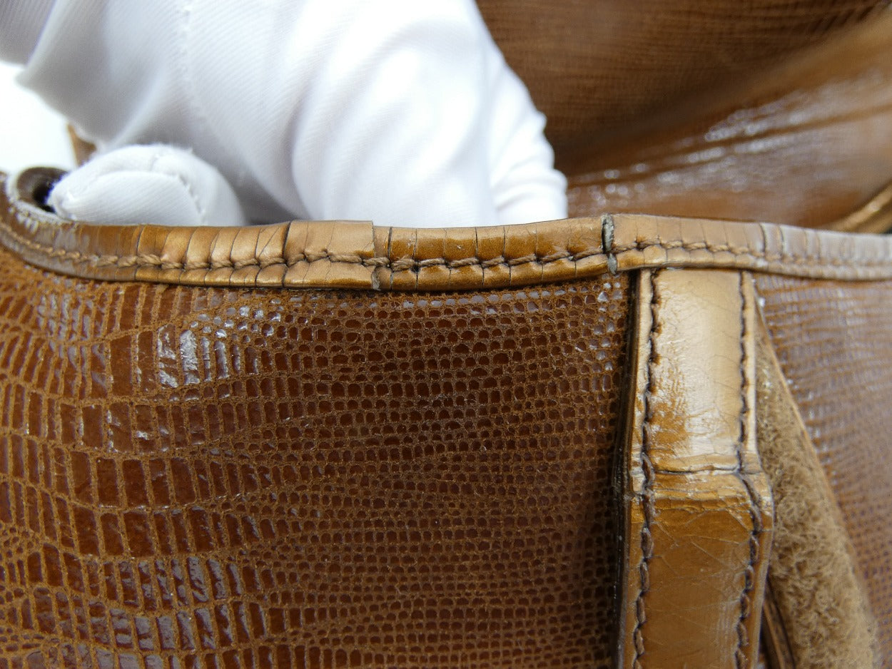 Christian Dior Vintage Double Saddle Bag Lizard Embossed Leather