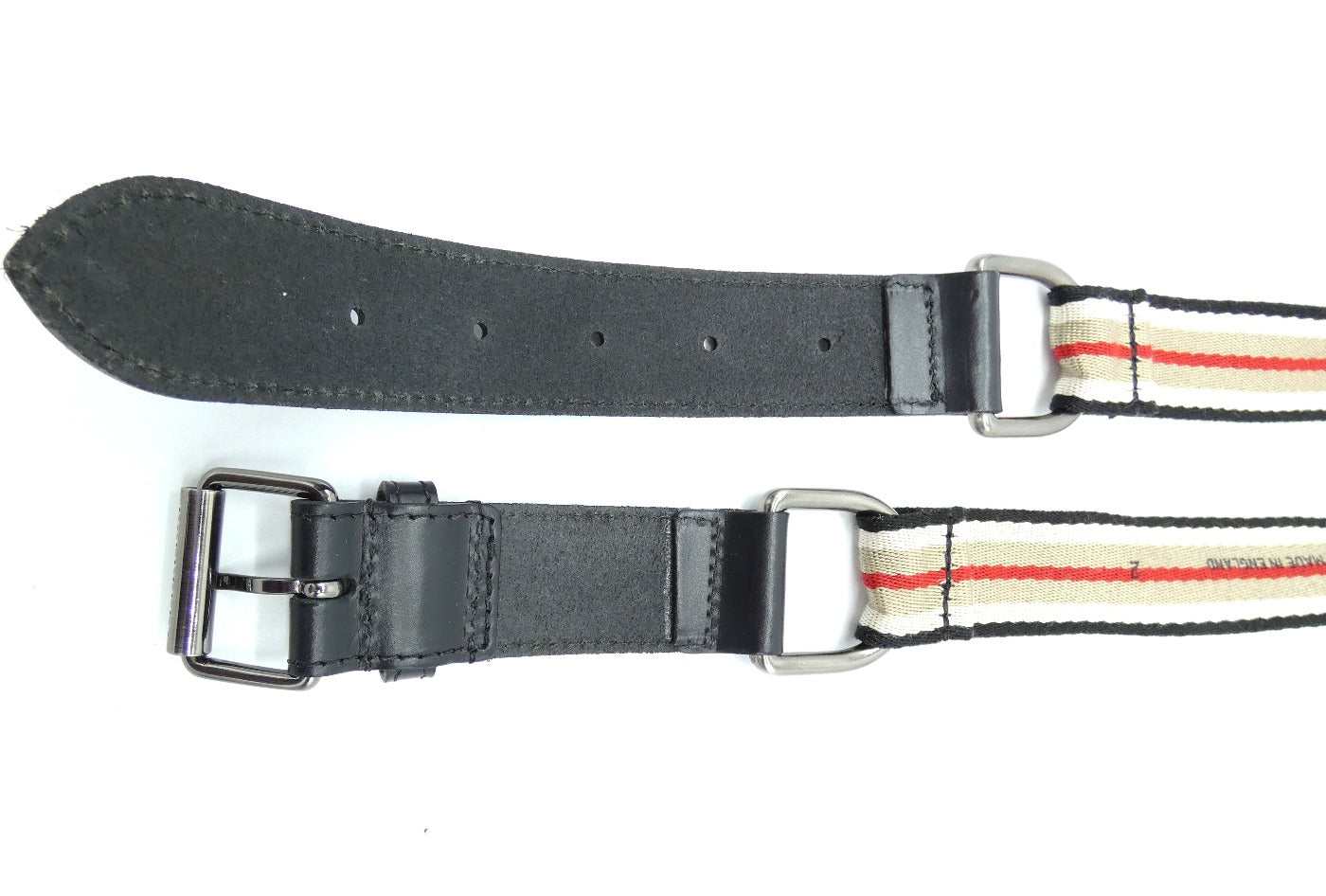 Burberry Black Leather and Striped Canvas Belt Belt Burberry