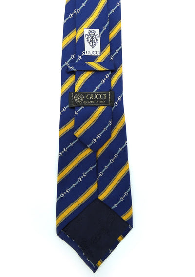 Gucci Vintage Blue and Gold Horsebit Belt Silk Tie Ties Gucci