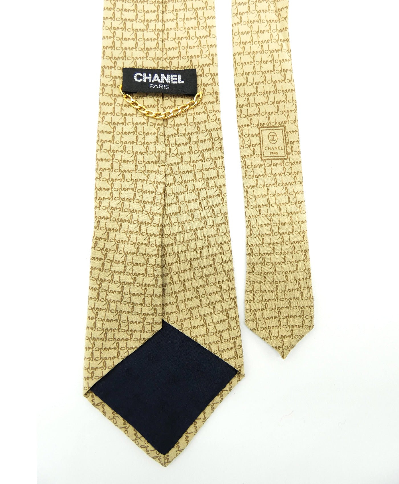 Chanel Tan Chanel Script Silk Tie