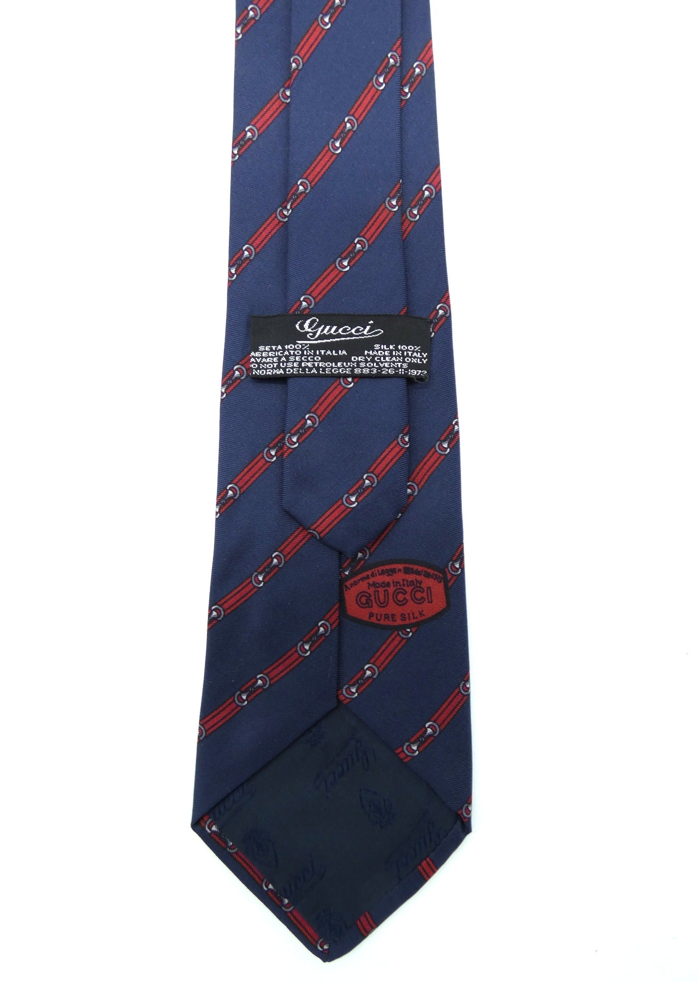 Gucci Vintage Navy and Red Belt Graphic Silk Tie Ties Gucci