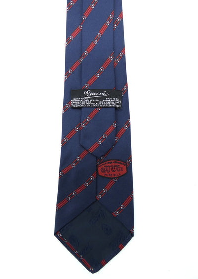 Gucci Vintage Navy and Red Belt Graphic Silk Tie Ties Gucci