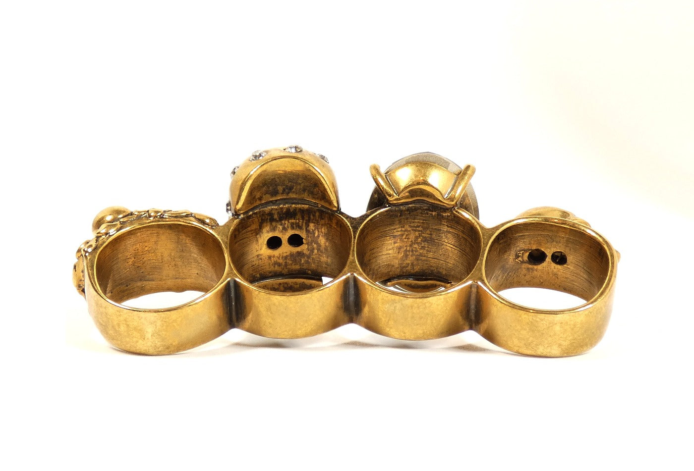 Alexander McQueen Antique Gold and Crystal Skull Knuckle Duster Ring