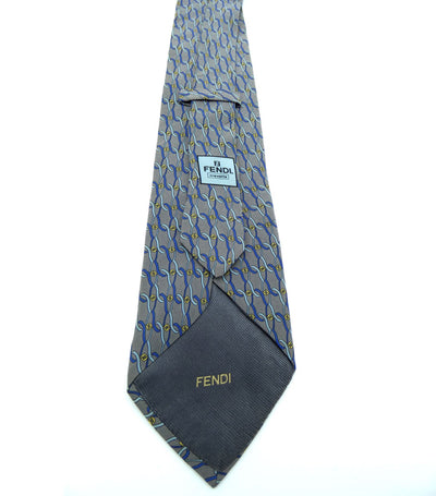 Fendi Vintage Graphic Blue and Grey Print Silk Tie Ties Fendi