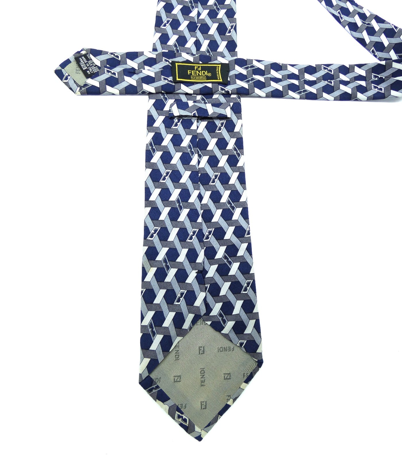 Fendi Vintage Graphic Blue and Grey Print Silk Tie Ties Fendi