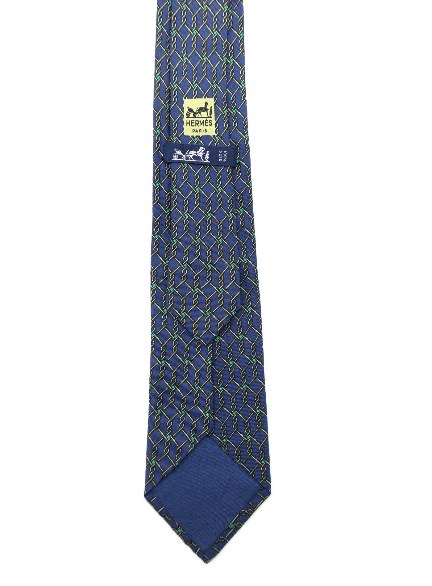 Hermès Blue and White Twisted Wire Graphic Silk Tie