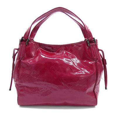 Burberry Large Raspberry Patent Check Embossed Bilmore Handbag