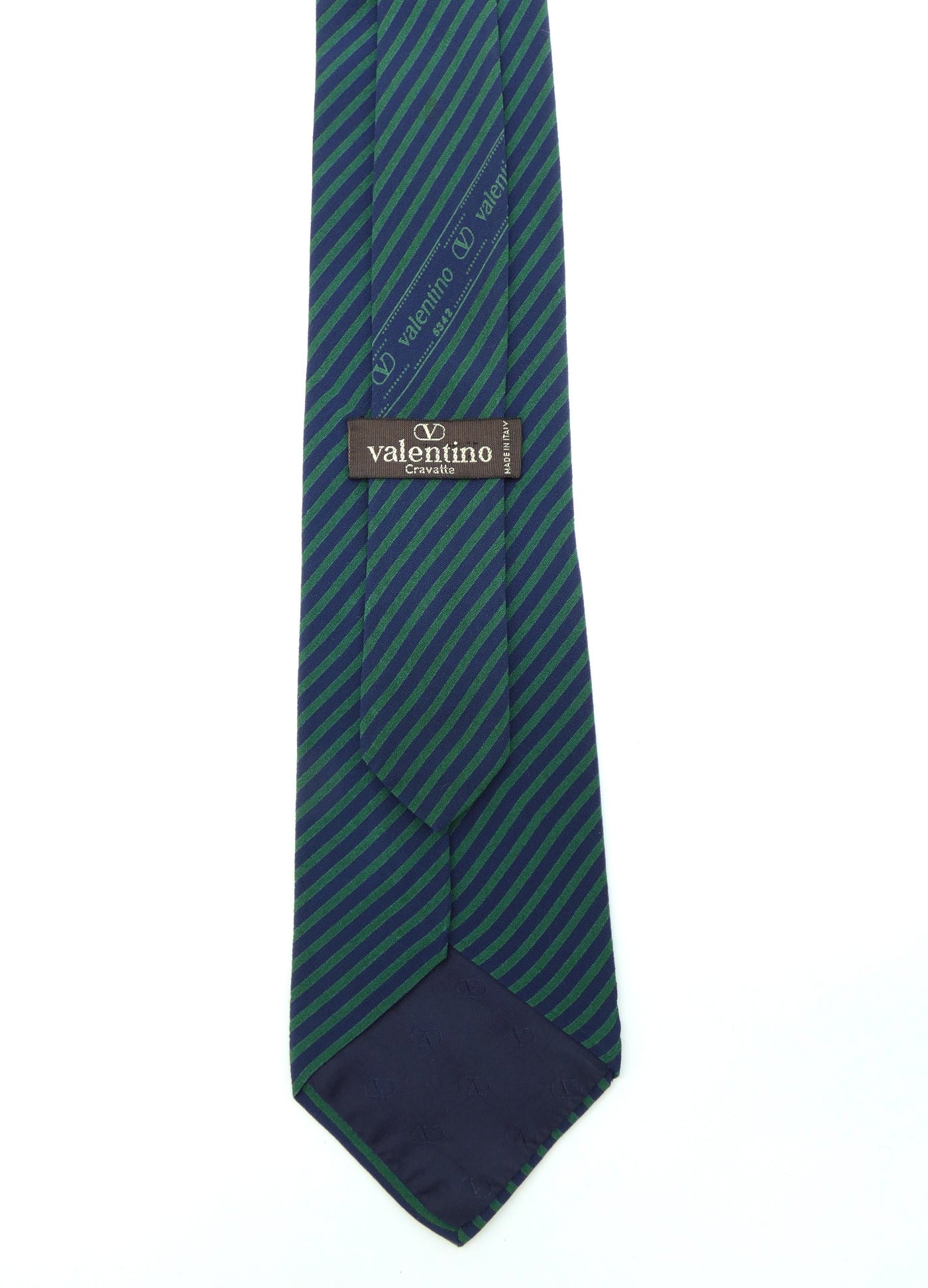 Valentino Blue and Green Vertical Stripe Silk Tie