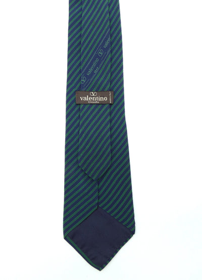 Valentino Blue and Green Vertical Stripe Silk Tie