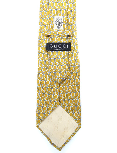 Gucci Vintage Gold and Light Blue Horsebit Graphic Silk Tie