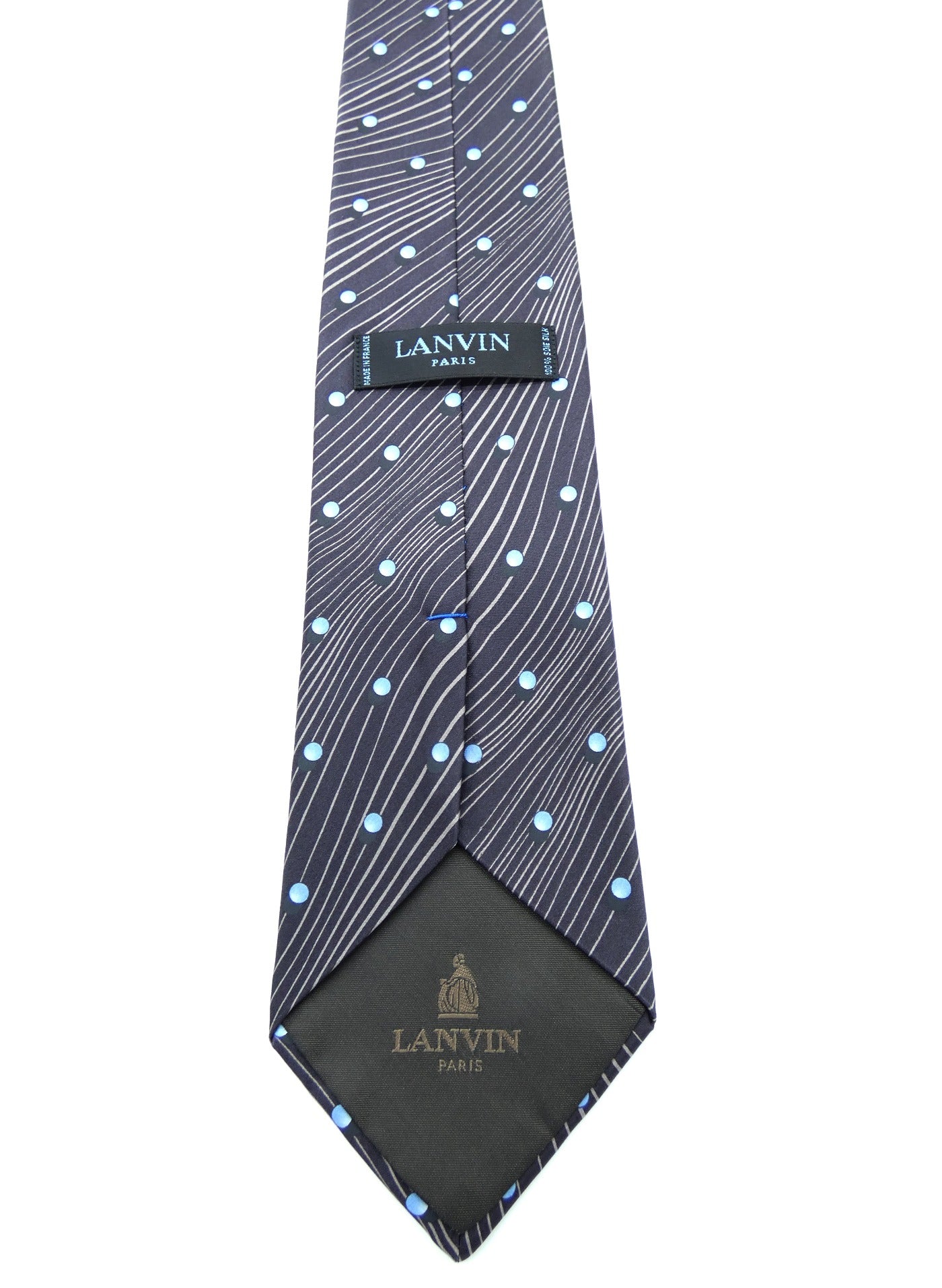 Lanvin Blue Dot and Stripe Graphic Silk Tie