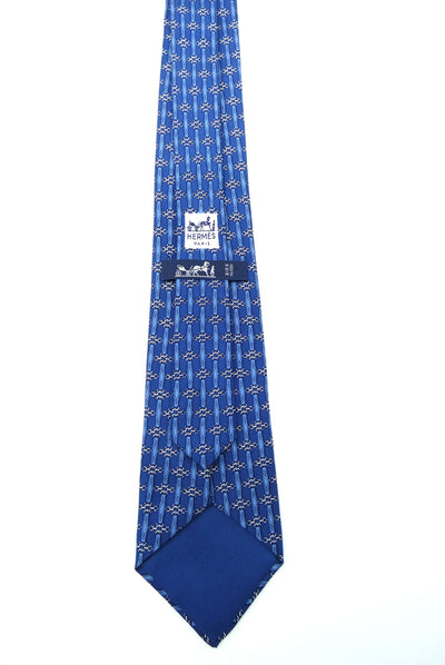 Hermès Blue Chain-link Graphic Silk Tie