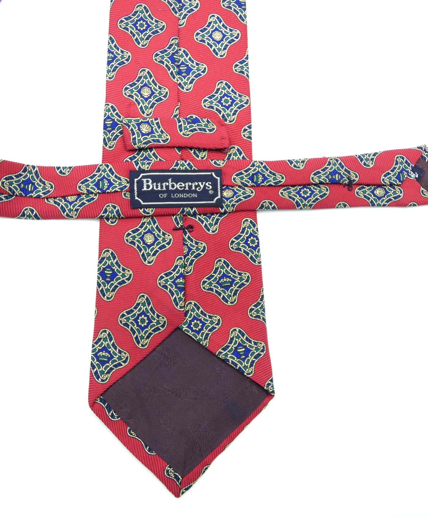 Burberrys Vintage Red and Navy Graphic Print Silk Tie