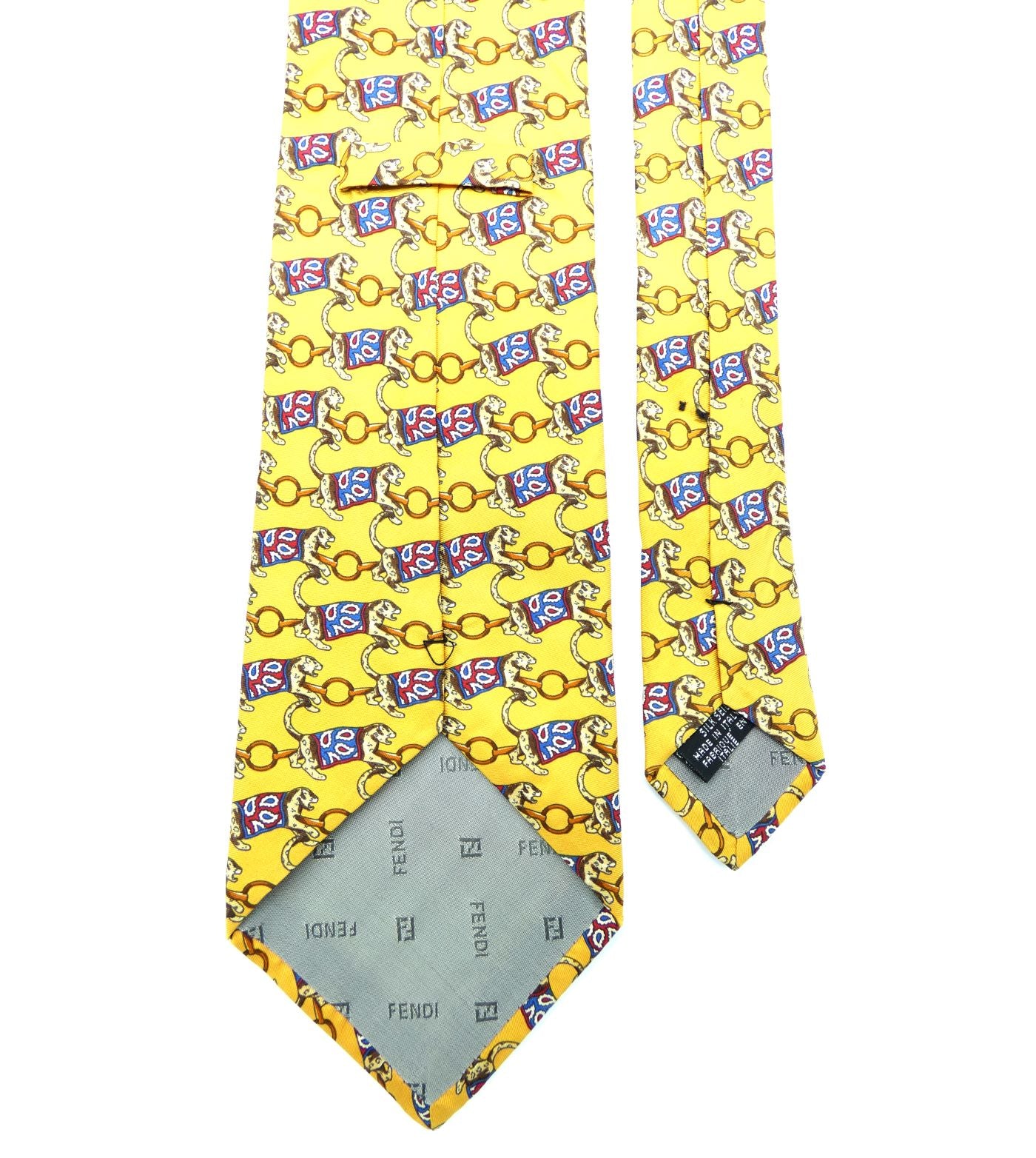 Fendi Vintage Graphic Leopard Circus Print Silk Tie