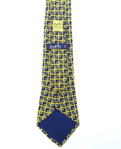 Hermès Blue and Gold Abstract Graphic Silk Tie Ties Hermès