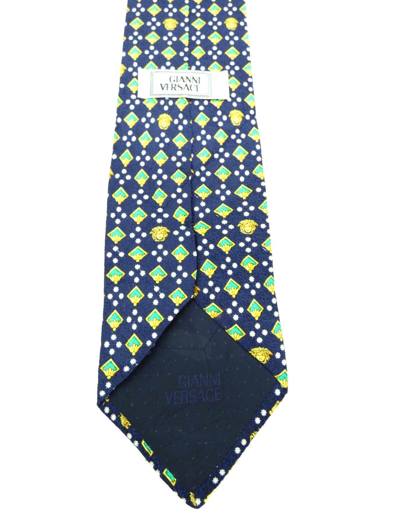 Gianni Versace Graphic Blue Green and Gold Medusa Graphic Silk Tie