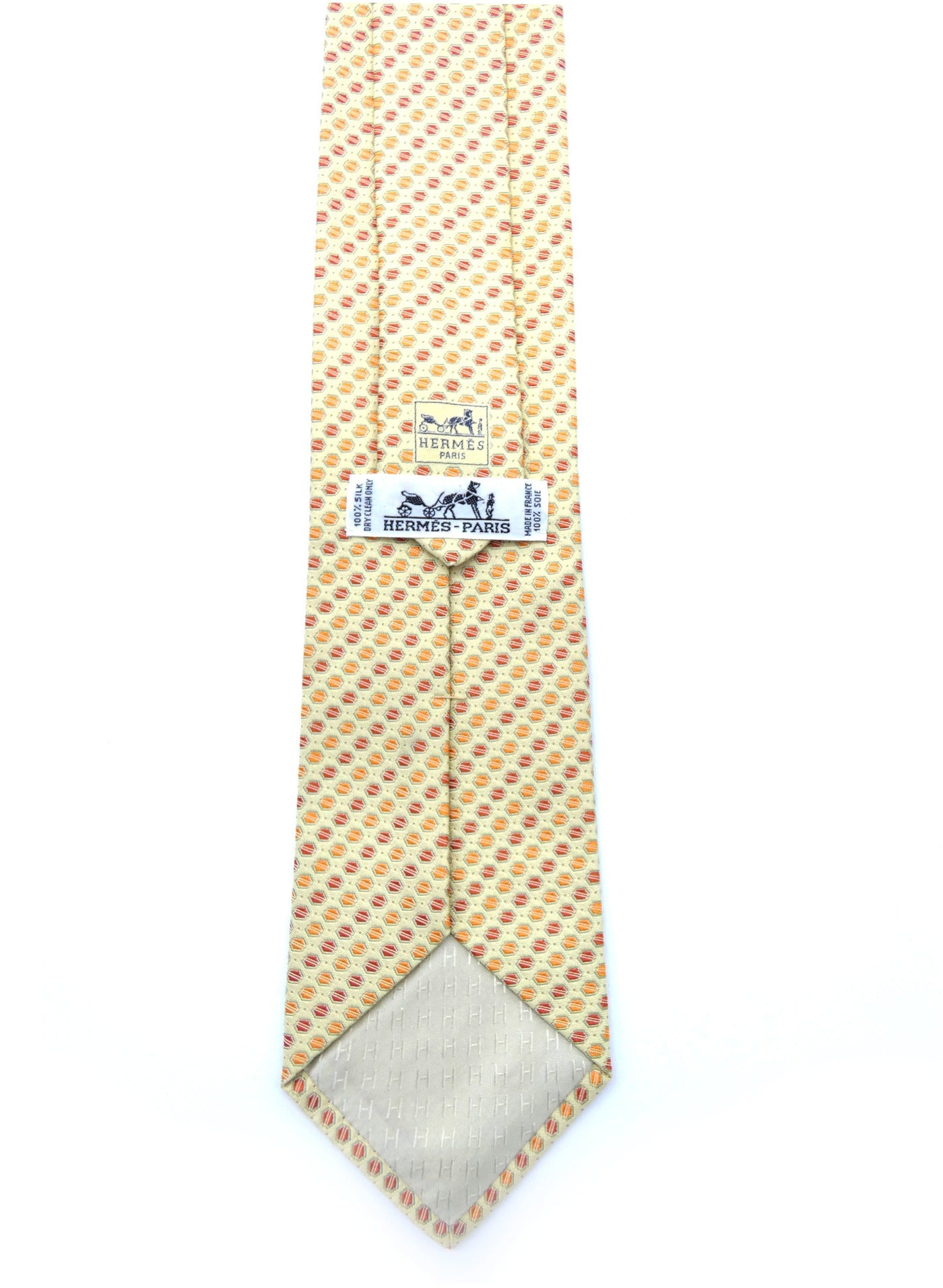 Hermès Cream and Orange Graphic Silk Tie