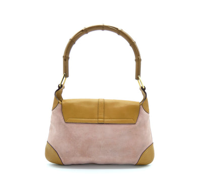 Gucci Pink Suede and Tan Vintage Bamboo Jackie Bag Bag Gucci