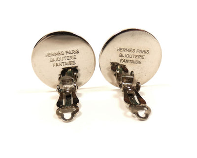 Hermès Silver Paris Logo Clou De Selle Clip On Earrings