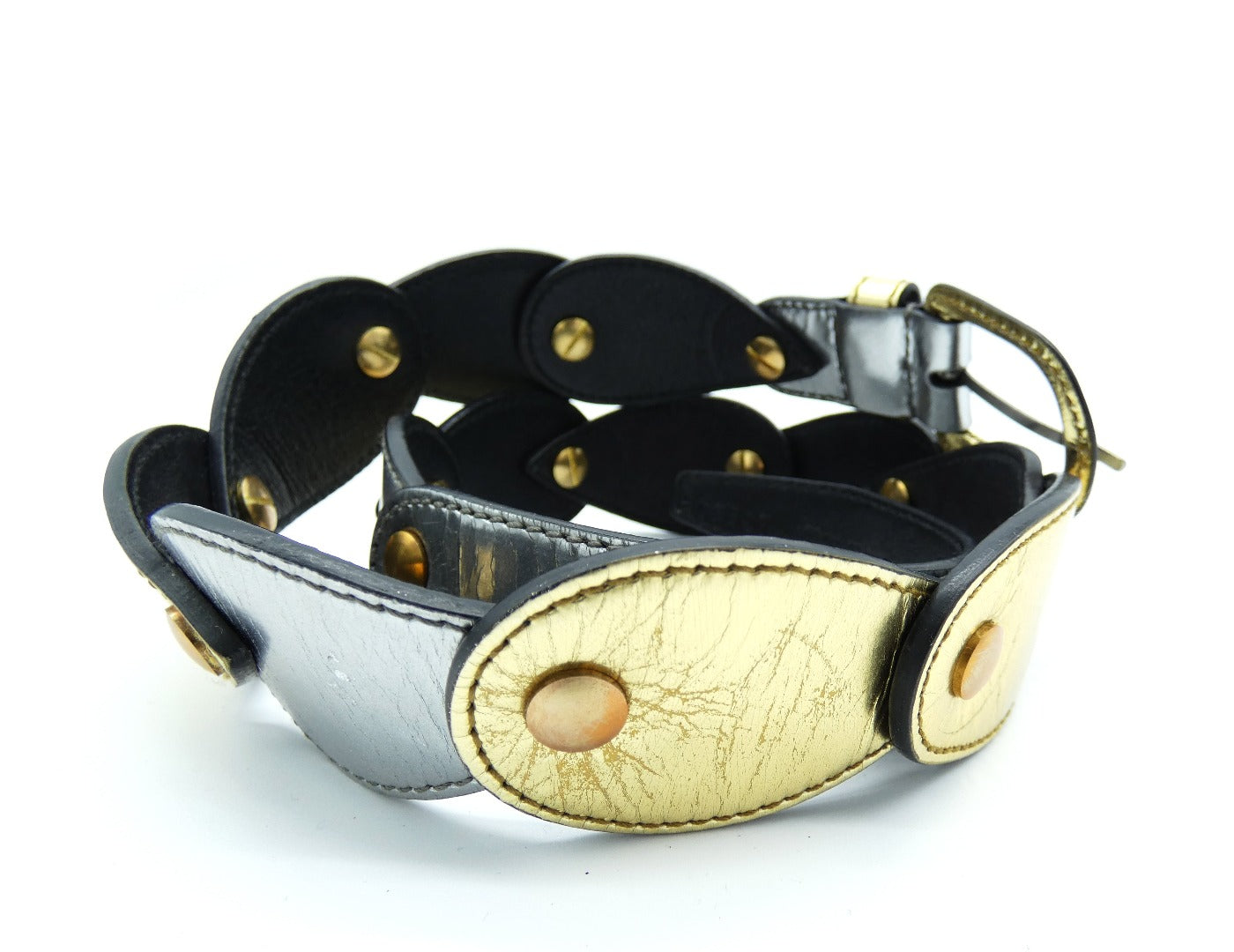 Miu Miu Silver and Gold Teardrop Tile Leather Belt Belt Miu Miu