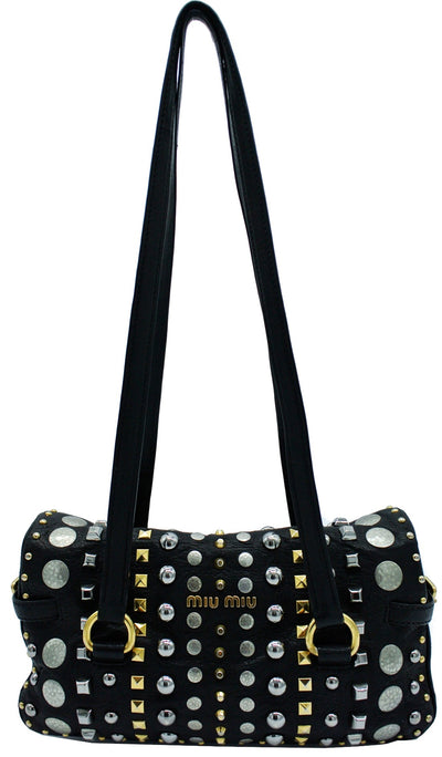 Miu Miu Studded Monk Black Nappa Leather Bag