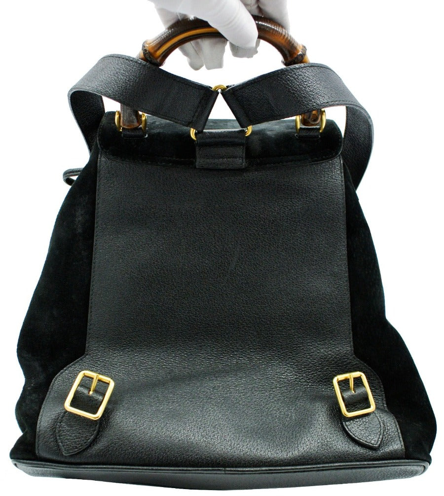 Gucci Black Vintage Suede Backpack Bag, Backpack Gucci