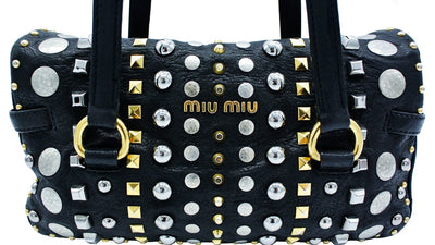 Miu Miu Studded Monk Black Nappa Leather Bag