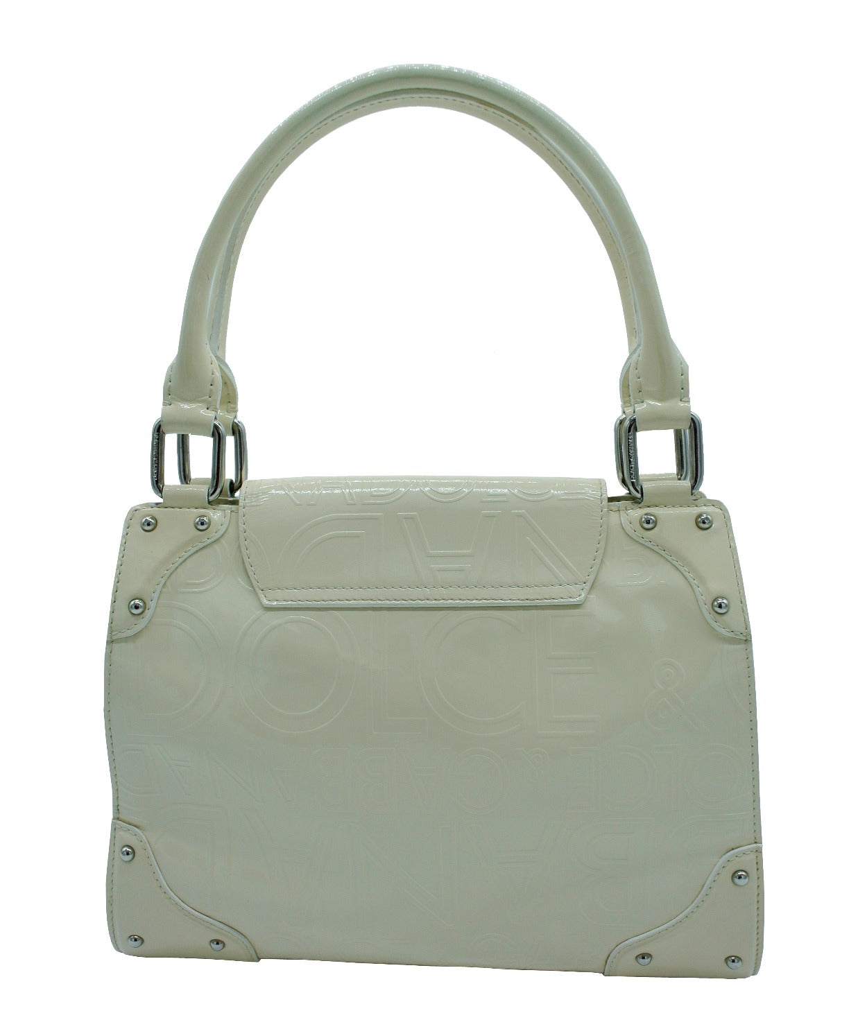 Dolce & Gabbana Cream Patent Leather Logo Embossed Handbag Bag Dolce & Gabbana