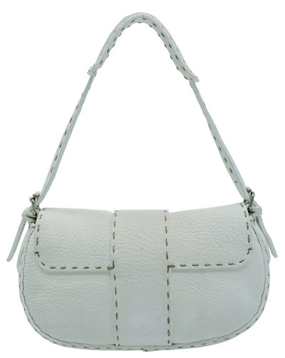 Fendi White Leather Selleria Small Baguette Bag Fendi