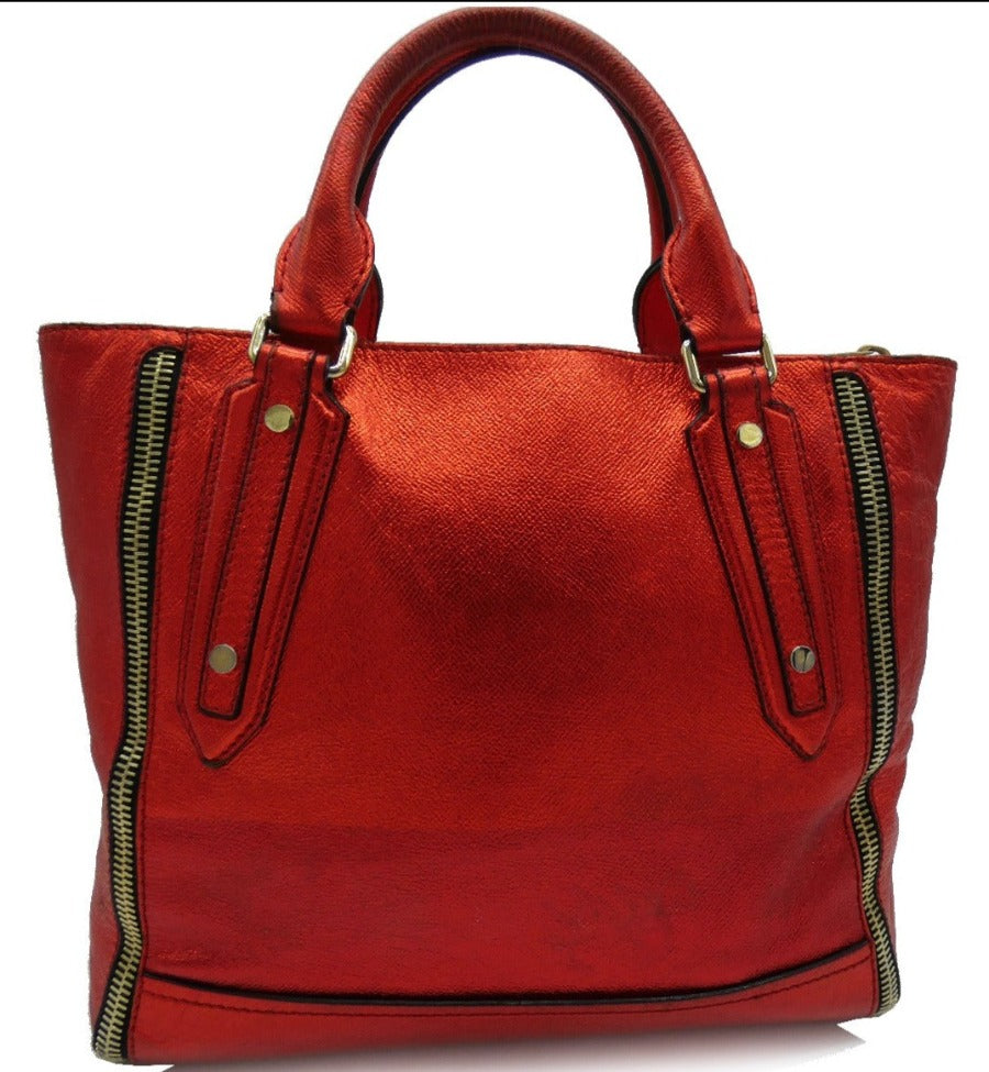 Burberry Somerford Red Metallic Satchel