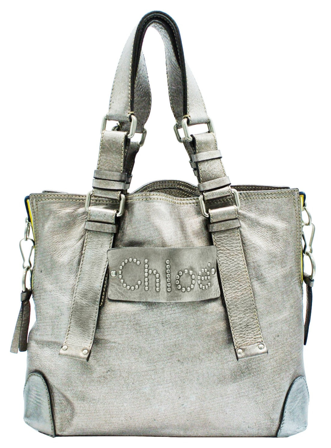 Chloe Silver Leather Logo Tote