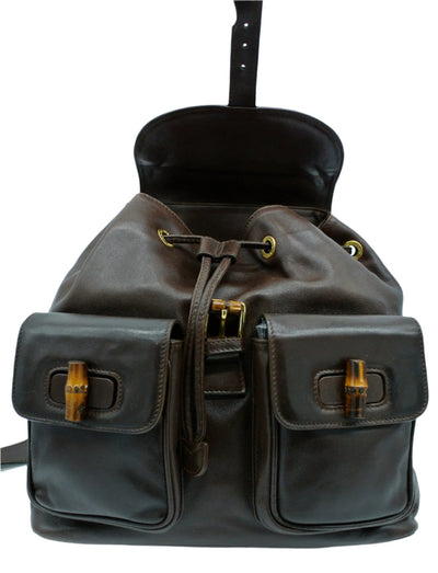 Gucci Vintage Dark Brown Leather Backpack