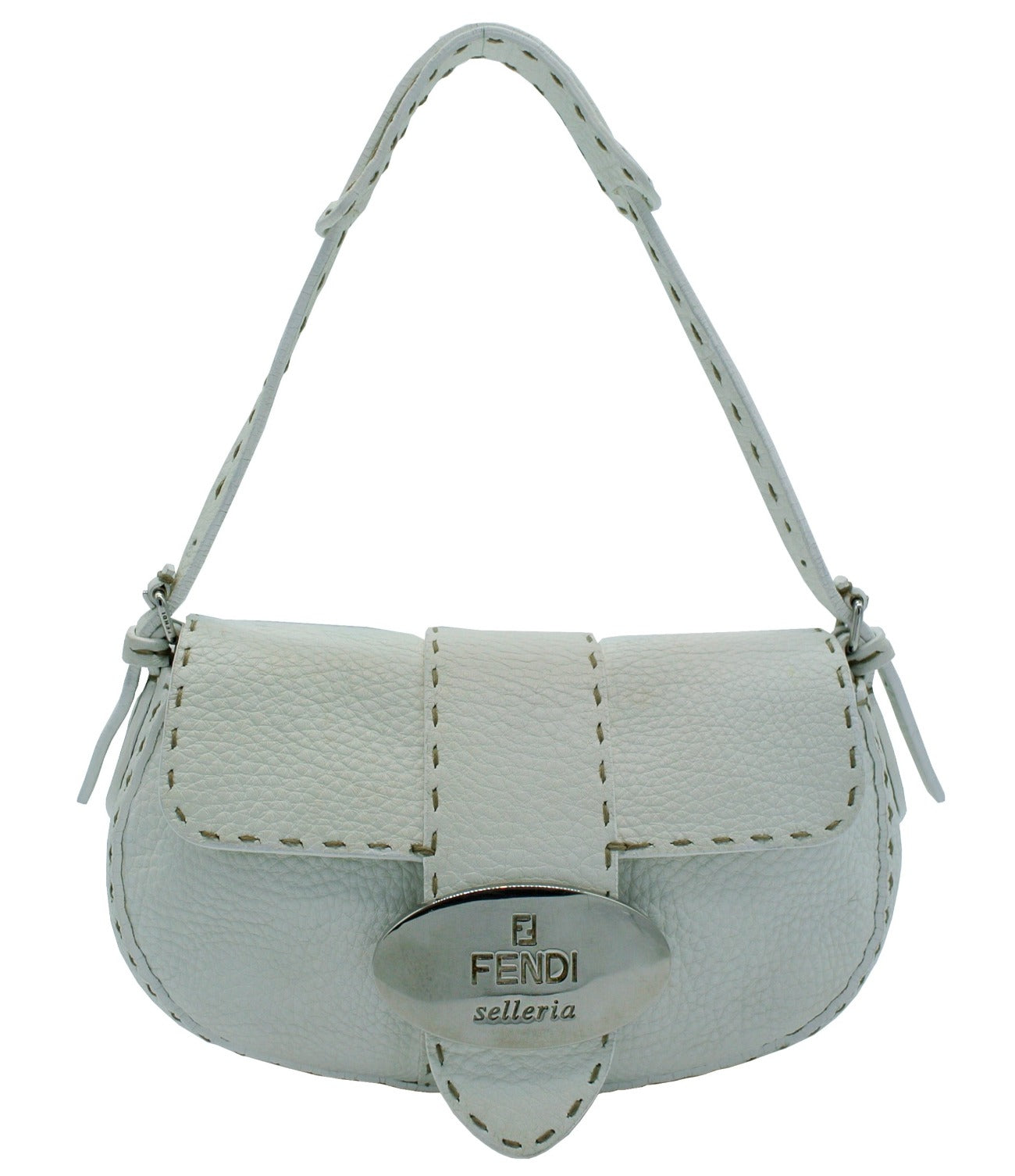 Fendi White Leather Selleria Small Baguette Bag Fendi