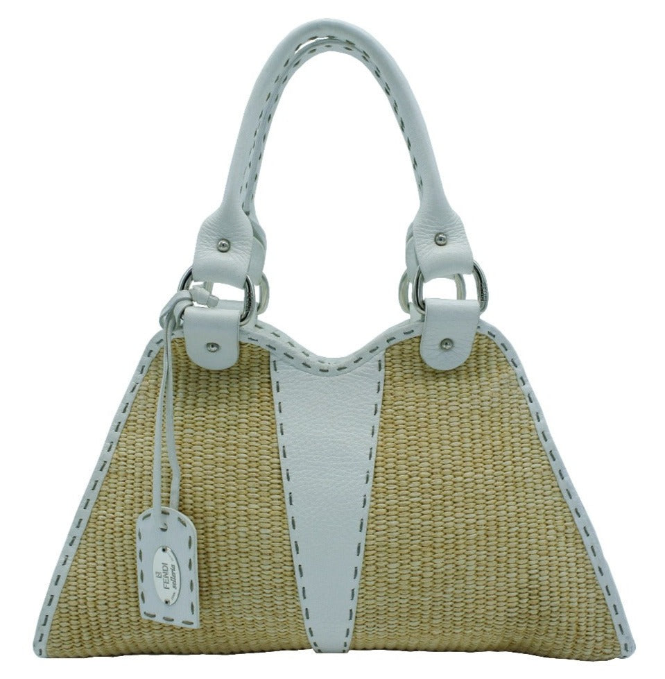 Fendi Raffia and Leather Selleria Handbag Bag Fendi