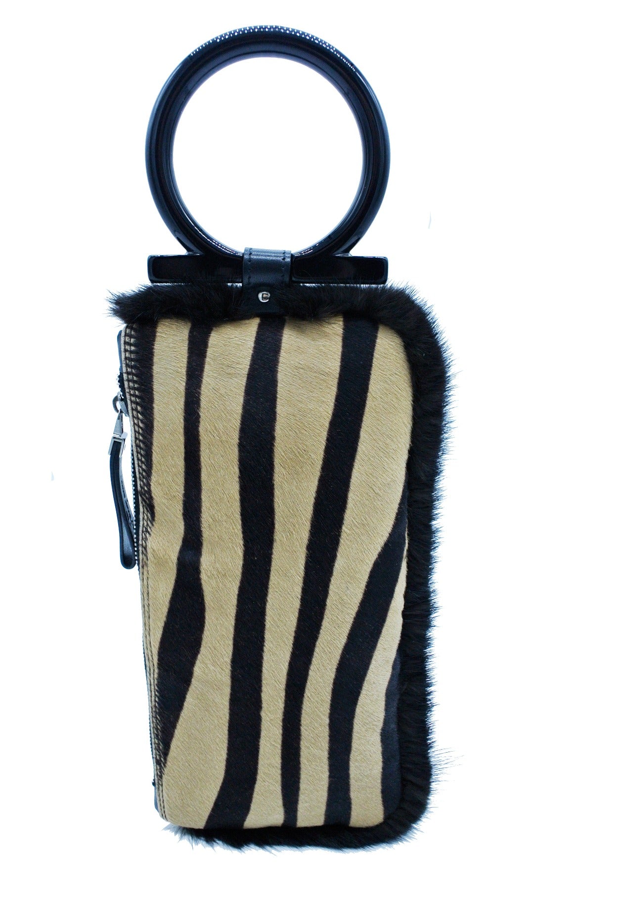 Salvatore Ferragamo Calf Hair Zebra Bracelet Wristlet