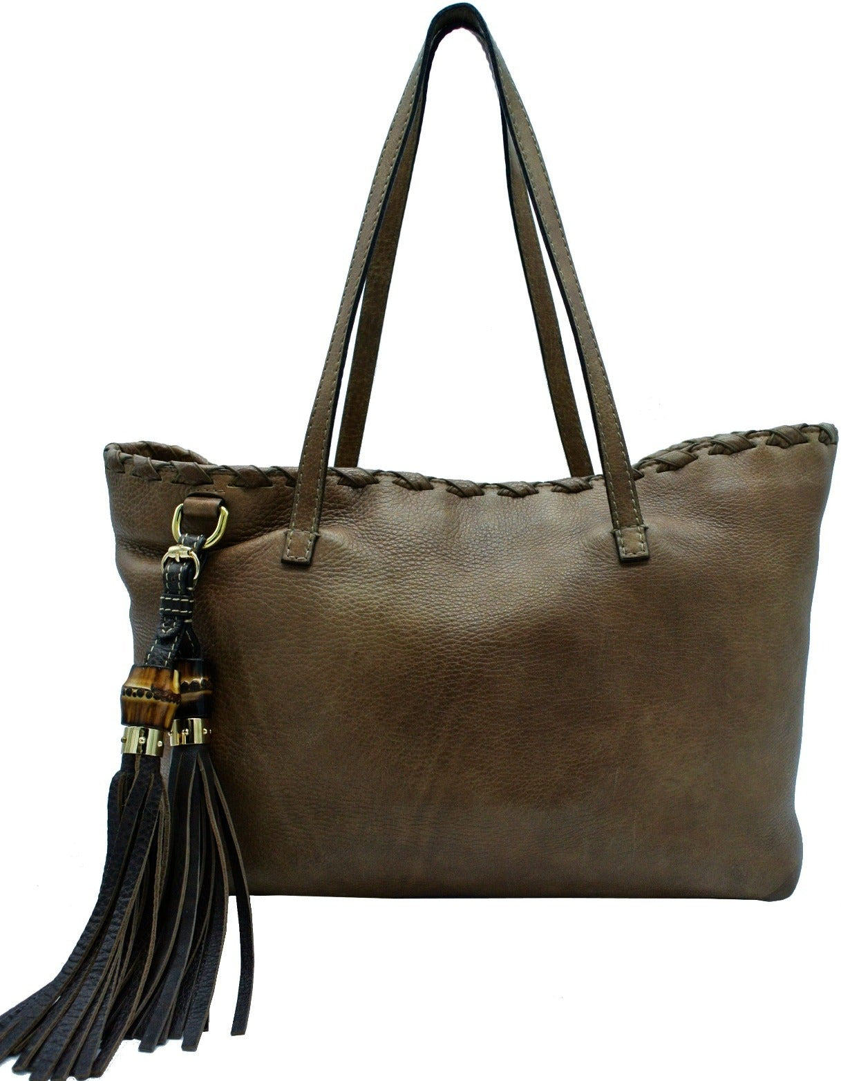 Gucci Large Brown Leather Tassel Tote