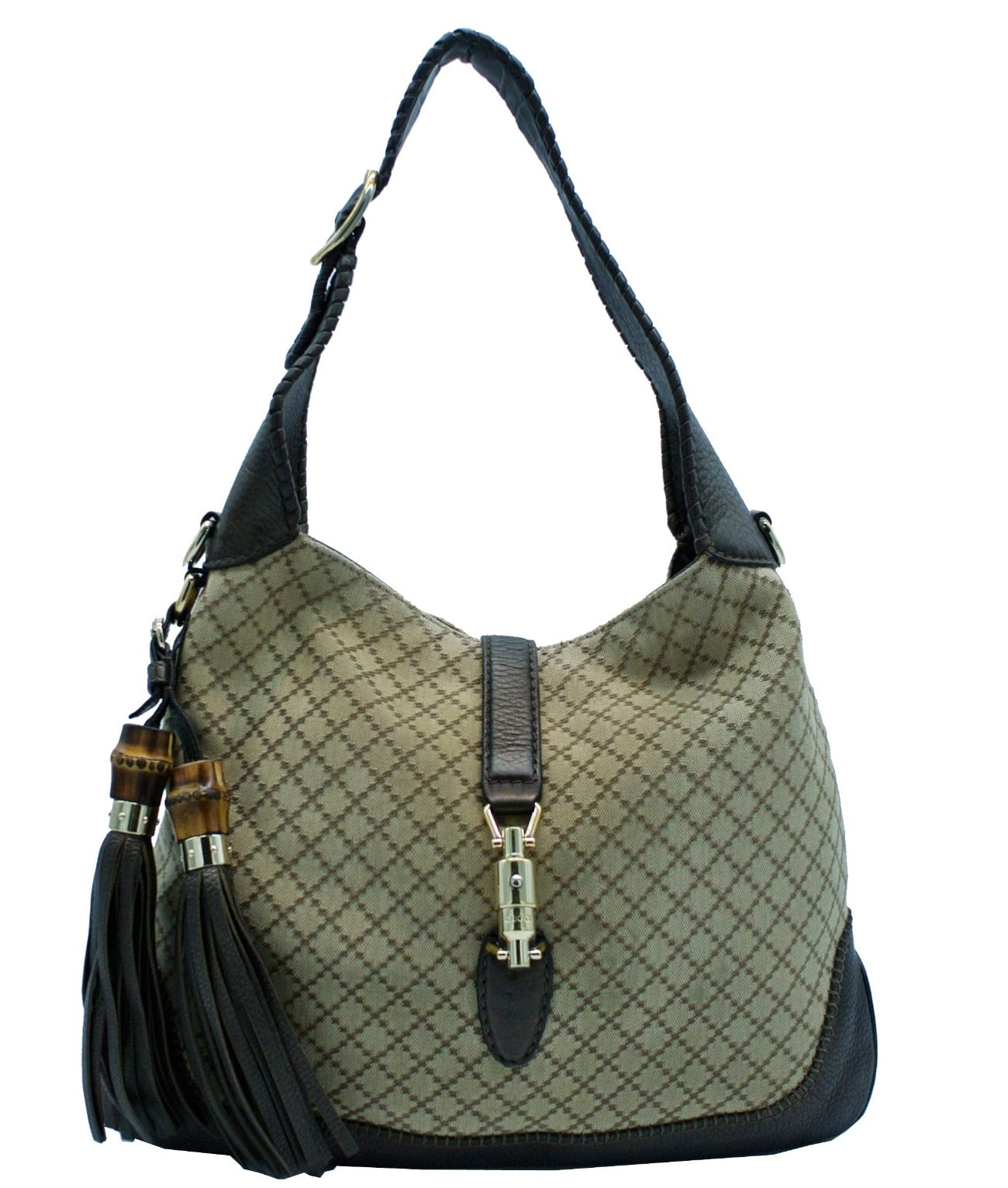 Gucci Beige with Bronze Diamante Canvas and Leather Jackie Hobo Bag Gucci