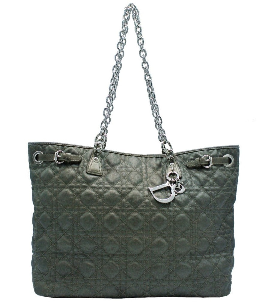 Christian Dior Grey Cannage Coated Canvas Tote: Modified