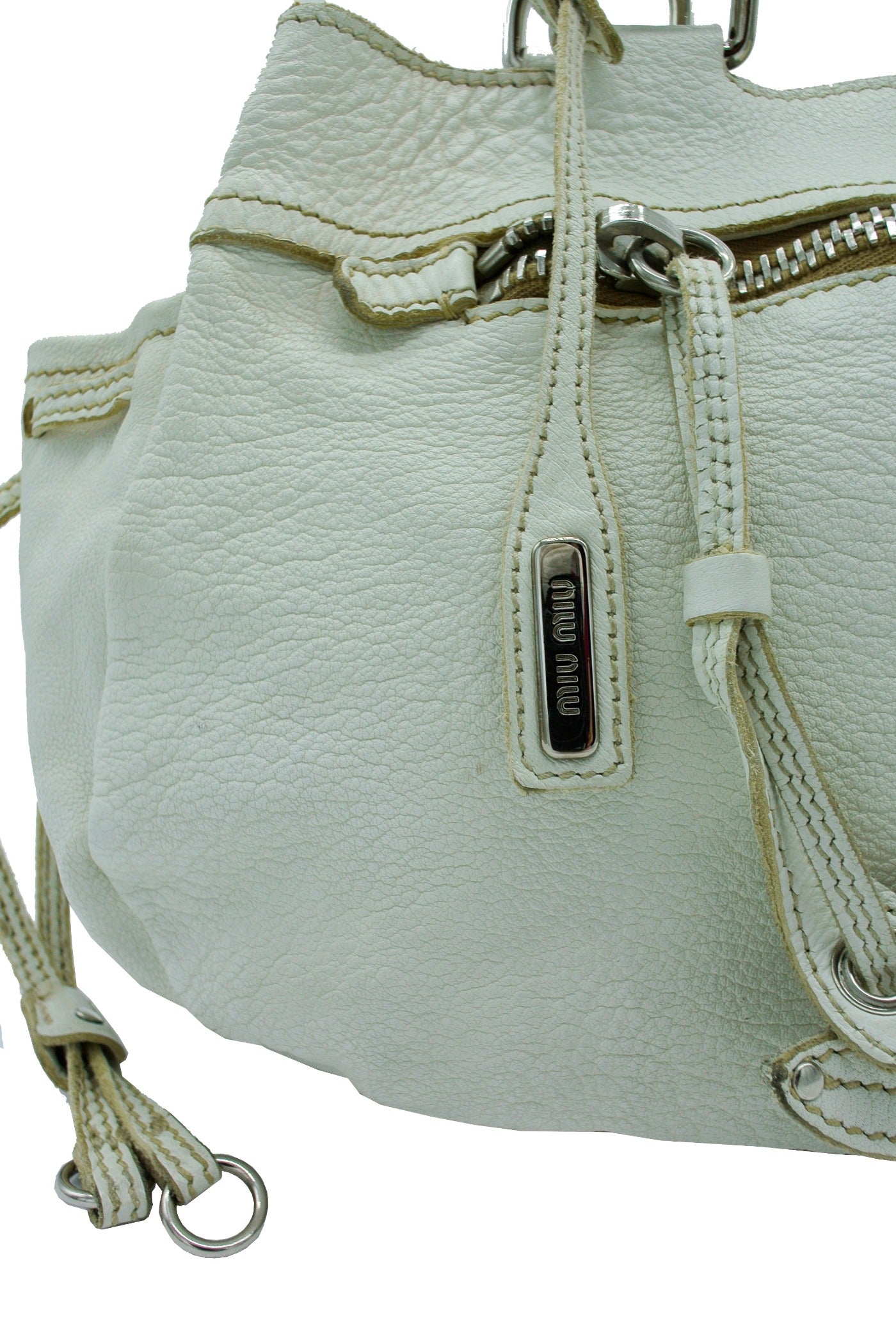 Miu Miu Cream Leather Flower Bag Bag Miu Miu