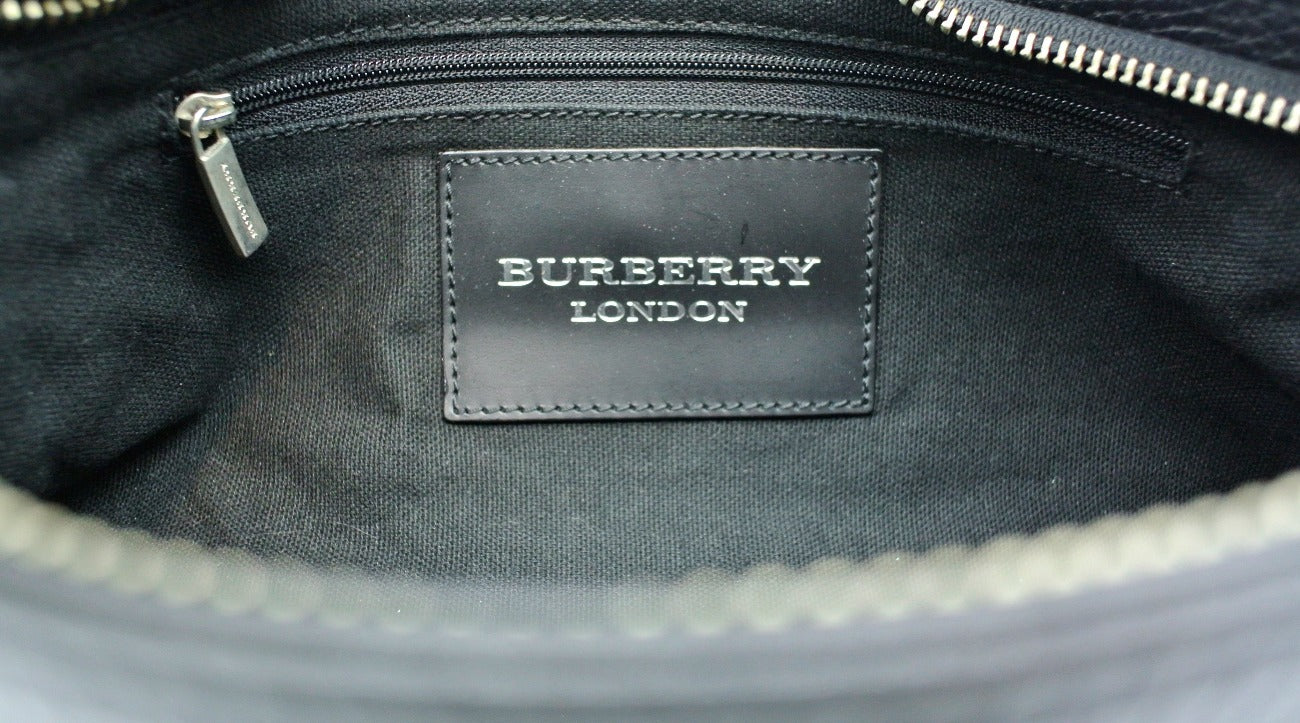 Burberry Black Leather Small Icon Stripe Handbag