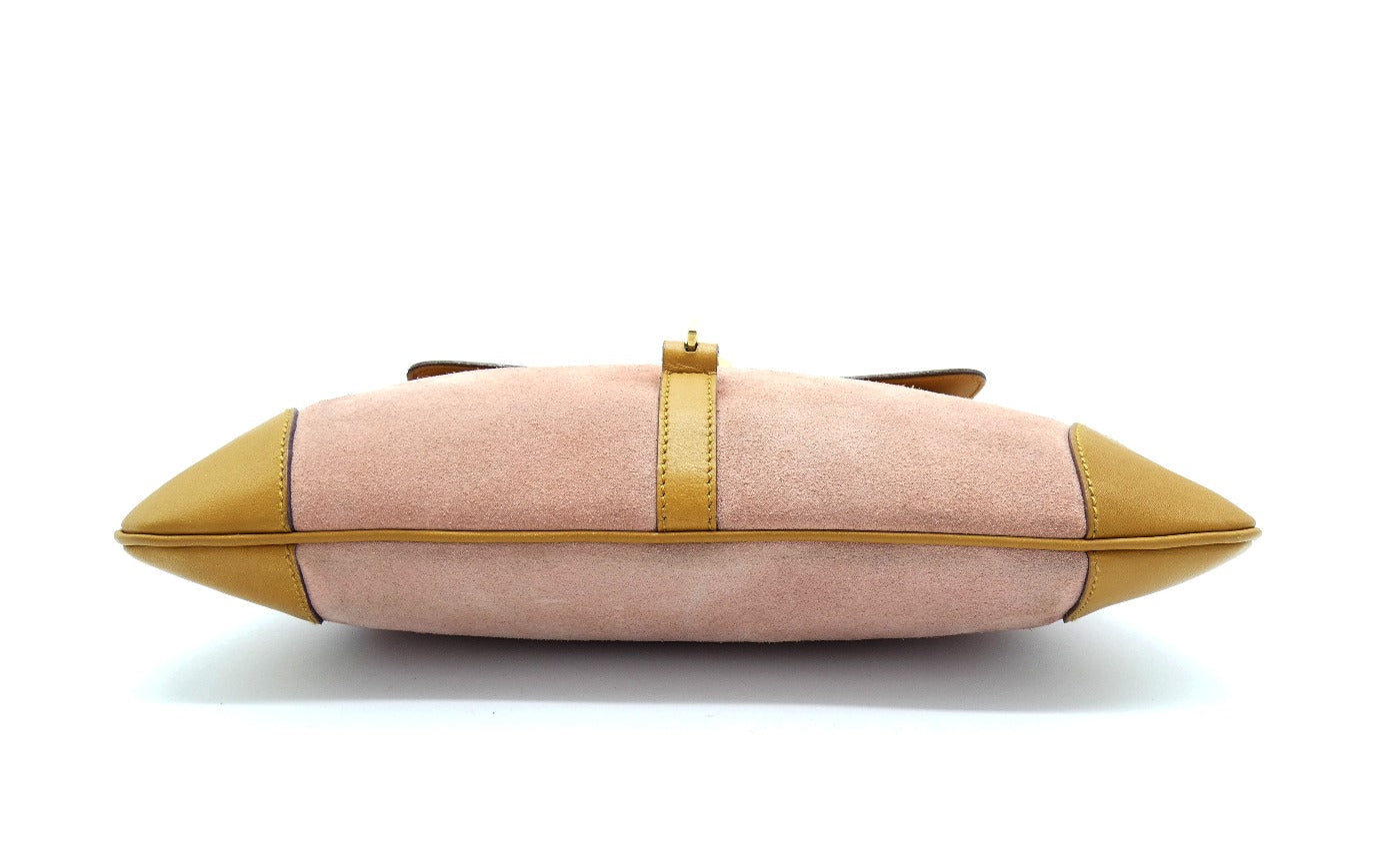 Gucci Pink Suede and Tan Vintage Bamboo Jackie Bag