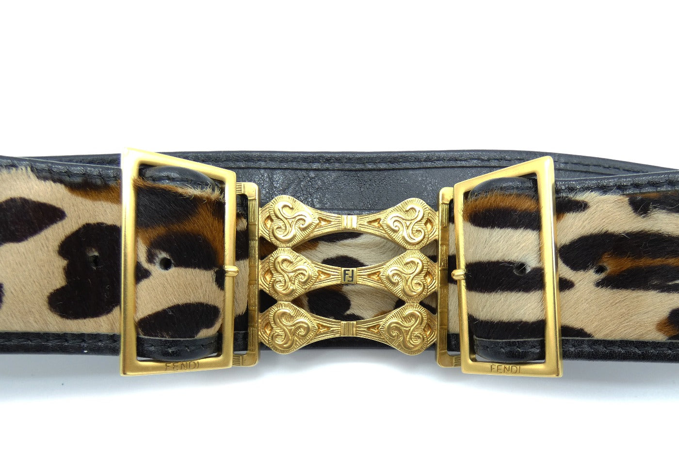 Fendi Black Leather and Leopard Pony Belt Belt Fendi