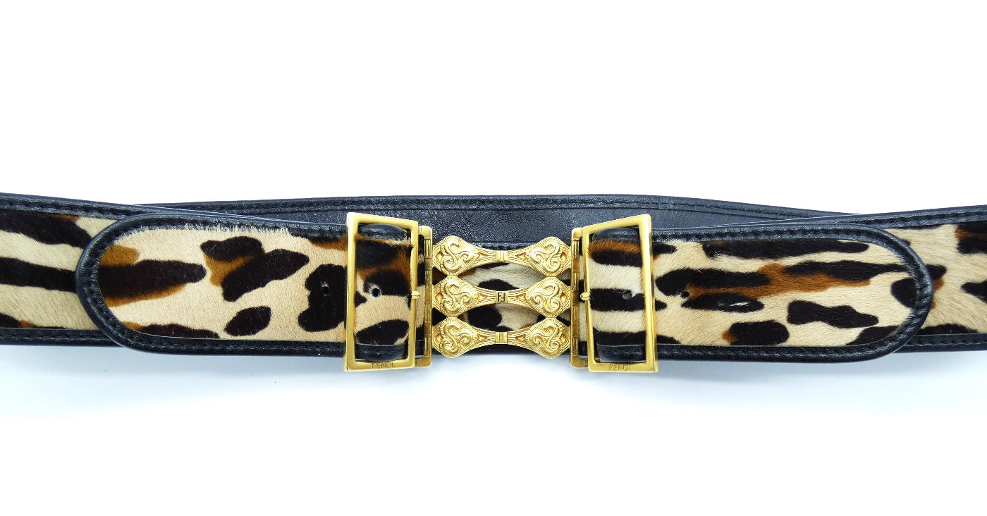 Fendi Black Leather and Leopard Pony Belt Belt Fendi