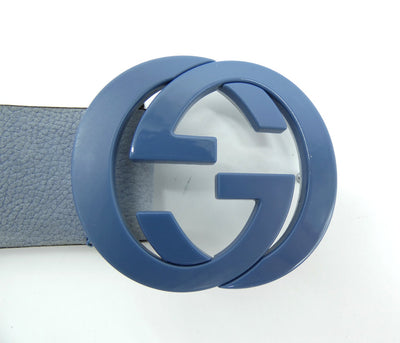 Gucci Sky Blue Sueded Leather Interlocking GG Belt