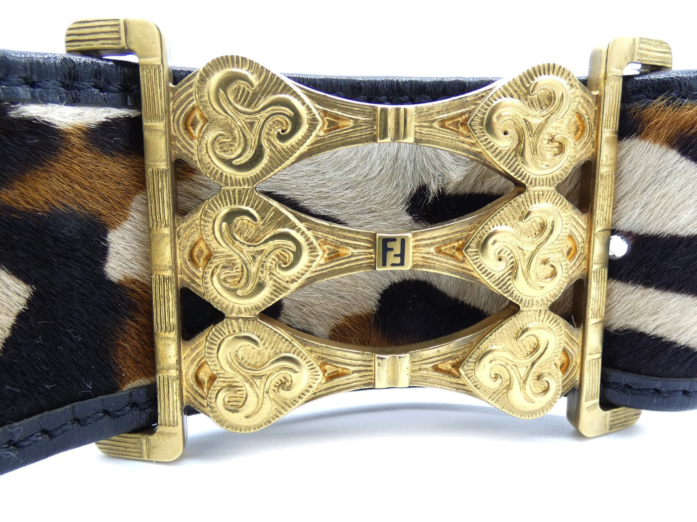 Fendi Black Leather and Leopard Pony Belt Belt Fendi