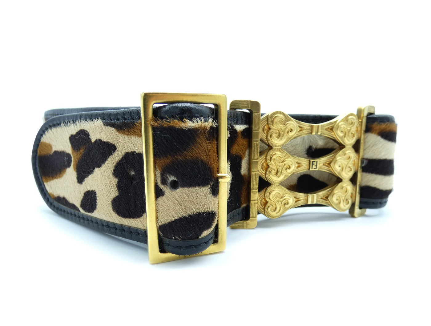 Fendi Black Leather and Leopard Pony Belt Belt Fendi