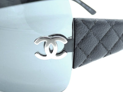 Chanel Vintage CC Logo Quilted Leather Arms Shield Sunglasses 4157-Q